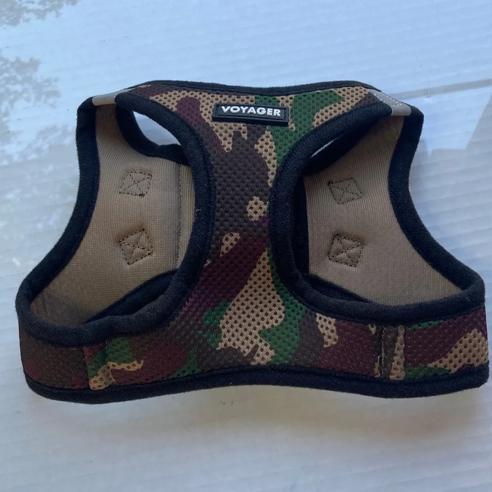 VOYAGER Dog Harness Camouflage Mesh Black Trim Buckle Double Rings Small Dog